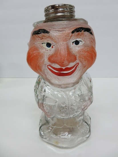 Figural Character bottle, painted face, 8 1/2", Jolly Man