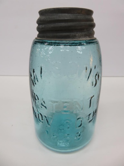 Midget Mason's Jar, Patent Nov 30 1853, 5 1/2"