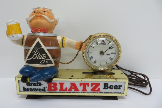 Blatz Barrel Man clock and lighted sign, B9-255