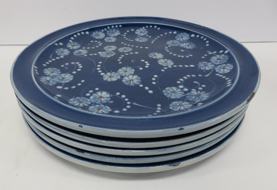 5 Herman Nils Kahler Danish Modern Pottery plates, Marguerit daisy, 11" dinner plates