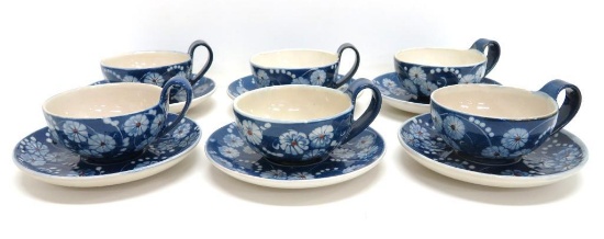 Six Mid Century Danish Modern Nils Kahler daisy, cups and saucers, Marguerit pattern