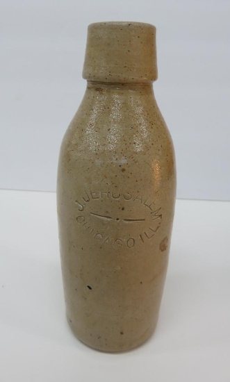 J Jerusalum stoneware bottle, Chicago ILL, 8"