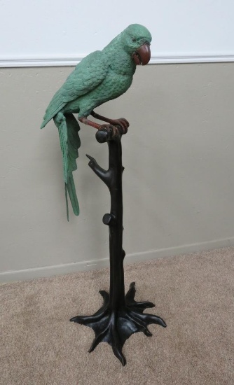 Large Metal Parrot figure on perch, 51" tall