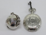 Sterling photo locket bauble pendant and Cylindre Remontoir