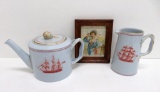 Ship Erin of Salem pitcher and teapot, Spode, and Sailor picture