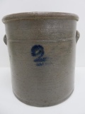 2 gallon crock, grey with cobalt 2, 9 1/4