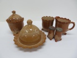 Greentown chocolate slag glass table service pieces, 6 pieces
