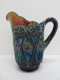 Carnival glass pitcher, amethyst, Diamond Lace pattern, 8 1/2