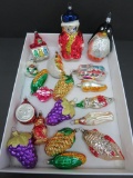 19 figural glass Christmas ornaments, vintage and collectible