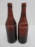 Calumet and Appleton Wis brewery bottles, amber, crown tops
