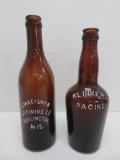 Burlington and Racine Beer Bottles, Amber, Finke-Uhen and Klinkert