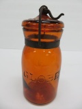Amber Globe canning jar, patd 1886, metal closure, #23