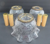 Three lovely floral etched lighting shades, 5