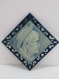 c 1879 Wheatley tile, Boy, metal frame, 4 1/4