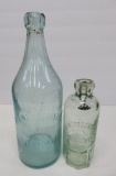 Milwaukee Hutch and Blob top bottles, green and aqua, Weissenberger