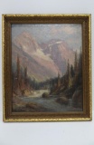 Franz Biberstein Landscape painting, oil on board, 9 1/2