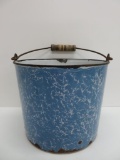 Blue graniteware pail, robin egg mottled, rust noted, 9