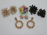Costume jewelry, Vogue beaded earrings, goldtone hoops, porcelain English pin/earrings, floral