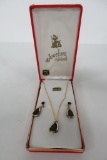 Jeweline Original necklace and earring set, 24kt Border Stone label