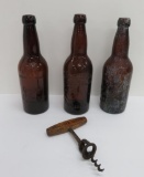Jung, Blatz, and Gettleman amber bottles, Anheuser Busch cork screw