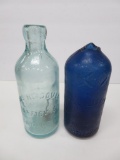 Two Chicago bottles, Jos Hladovec, aqua and partial cobalt Lomax