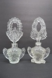 Two vintage perfume bottles, press glass, 7 3/4