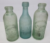Three Hutchinson and Blob bottles - Kenosha and Racine