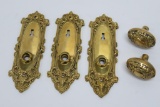 Ornate brass door handles and back plates