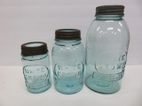 Three White Crown Mason Jars, 1/2 gallon, quart and pin