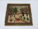 Farmstead hook rug wall hanging, 17 1/2