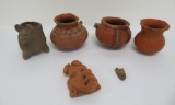 South American artifacts, pottery, figural and small paint pots