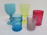 Five Early Victorian tumblers and stemmed glasses, art glass