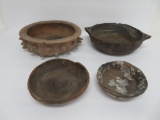 Four pieces of South American artifact pottery, bowls