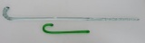 Two art glass canes, aqua and green, 12