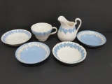 Wedgwood Etruria blue and white, grape and cable, six pieces