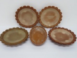 Greentown chocolate slag plates and relish dish, 7