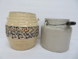 Stoneware covered jar and sponge banded cookie jar