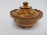 Early redware covered dish with spatterware glaze, 6