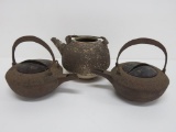 Oriental teaposts, metal and earthenware