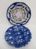 Cobalt spatterware and cobalt decorated ironstone plates