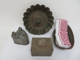 Kitchen tinware and woven towel