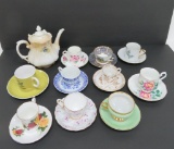 10 cups and saucers and teapot