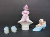 Attributed to Lalique two small bunny figures, vase and Beswick mouse figure