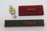 Benrus wrist alarm mens watch and Doxa and Movado watch boxes
