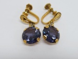 14 kt gold earrings, screw back, attributed to semi precious stones