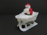 Westmoreland Milk glass sleigh candy dish with Santa lid, 5
