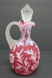 Cranberry Daisy and Fern cruet, 7 1/2