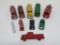Assorted vintage toy cars and trucks, Dinky, Tootsie, and hard rubber