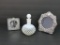 Two Lovely picture frames, silver tone ornate and hobnail cologne