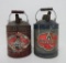 Two Vintage gasoline cans, red and blue, Wheeling and National